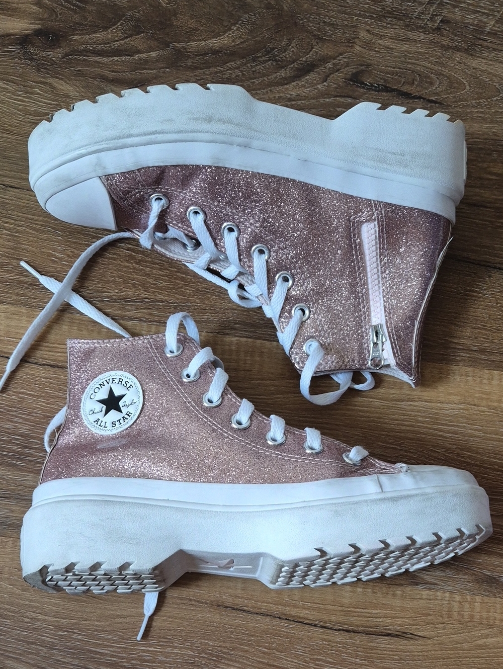 Converse Chuck Taylor All Star Platform Glitter Zip High Tops Rose Gold 4.5